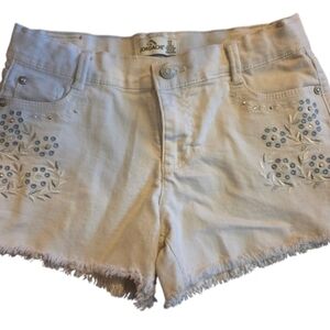 Jordache Girls White Shorts With Floral Embroidery, Size 12